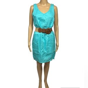 Cynthia Rowley Linen Belted Mini Dress Size 6 Turquoise